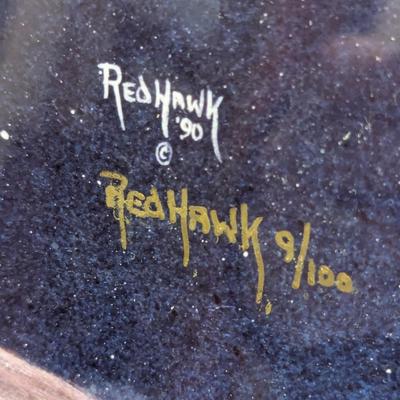 Approx 11 7/8" x 15" Red Hawk '90 Print 9/100 Red Earth '92