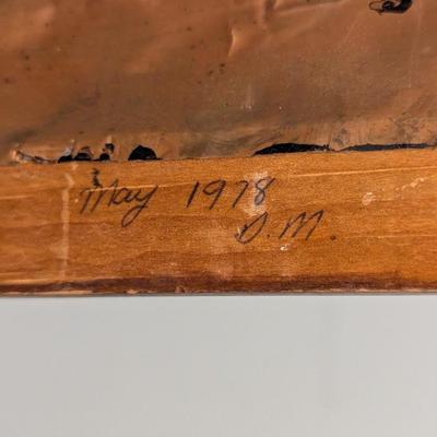 Dated/Signed On The Back Approx 13 1/4" x 10" Vintage Copper Repousse Wall Art