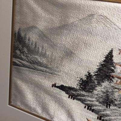 Approx 23 1/2" x 19 3/4" Japanese Silk Landscape Framed Japan Art