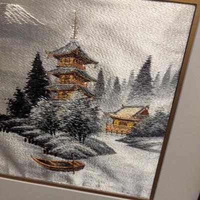 Approx 23 1/2" x 19 3/4" Japanese Silk Landscape Framed Japan Art