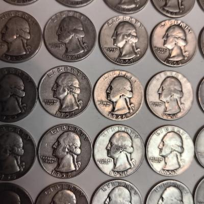 40 WASHINGTON SILVER QUARTERS, MIXED YEARS