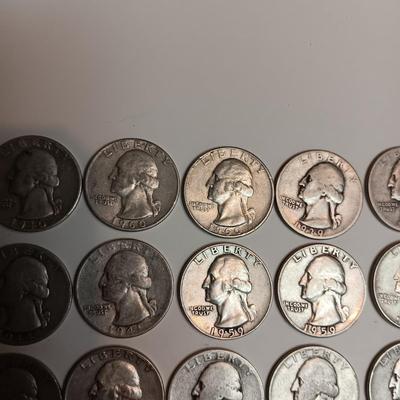 40 WASHINGTON SILVER QUARTERS, MIXED YEARS