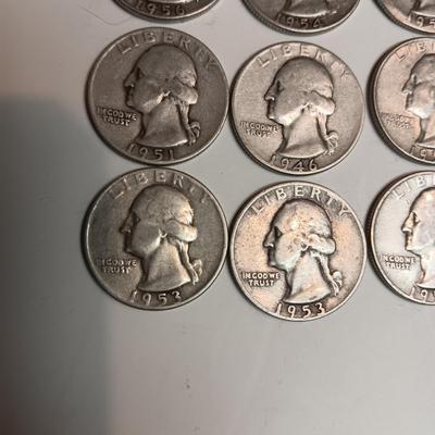 40 WASHINGTON SILVER QUARTERS, MIXED YEARS