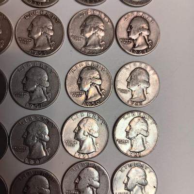 40 WASHINGTON SILVER QUARTERS, MIXED YEARS