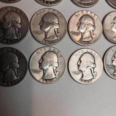 40 WASHINGTON SILVER QUARTERS, MIXED YEARS