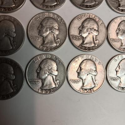 40 WASHINGTON SILVER QUARTERS, MIXED YEARS