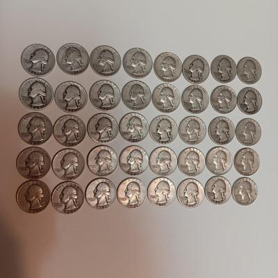 40 WASHINGTON SILVER QUARTERS, MIXED YEARS