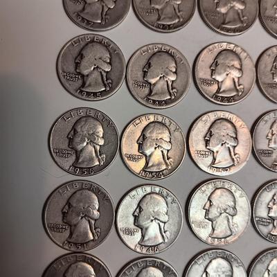 40 WASHINGTON SILVER QUARTERS, MIXED YEARS