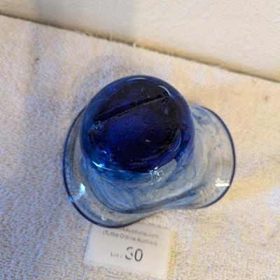 Sale Photo Thumbnail #194: Blown glass bowl, clear and cobalt blue