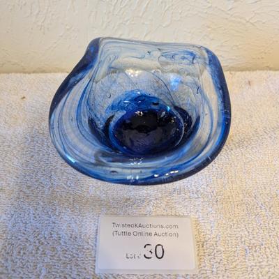 Sale Photo Thumbnail #189: Blown glass bowl, clear and cobalt blue