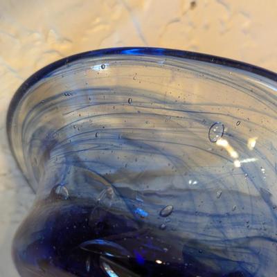 Sale Photo Thumbnail #192: Blown glass bowl, clear and cobalt blue