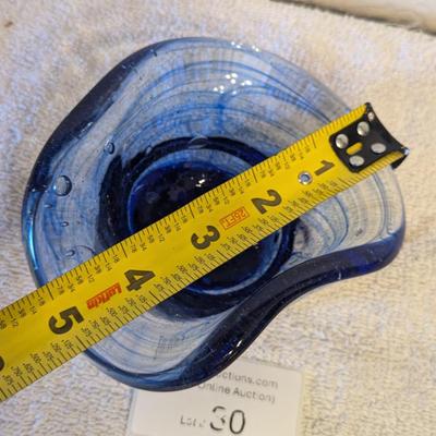 Sale Photo Thumbnail #190: Blown glass bowl, clear and cobalt blue