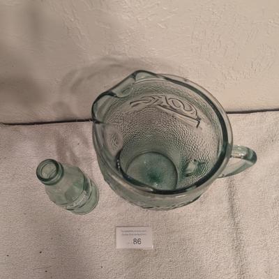 Sale Photo Thumbnail #508: Coca Cola vintage pitcher green pebble glass and a glass bottle