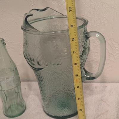 Sale Photo Thumbnail #506: Coca Cola vintage pitcher green pebble glass and a glass bottle