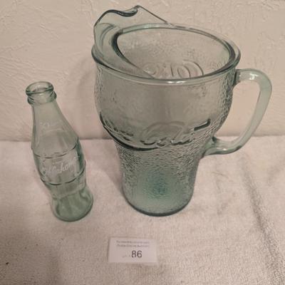 Sale Photo Thumbnail #507: Coca Cola vintage pitcher green pebble glass and a glass bottle
