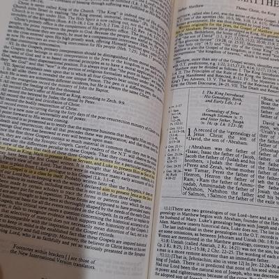 Sale Photo Thumbnail #830: presented to page is not filled out but it's clearly used and has some highlighting mostly in the  new testament.