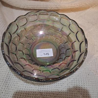 Sale Photo Thumbnail #851: Vintage Federal glass iridescent carnival glass bowl- colonial smoke pattern