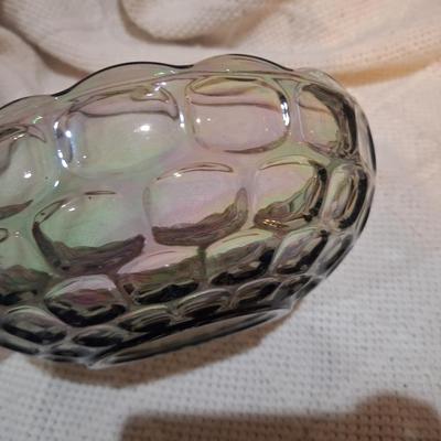 Sale Photo Thumbnail #852: Vintage Federal glass iridescent carnival glass bowl- colonial smoke pattern