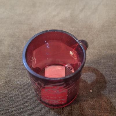 Sale Photo Thumbnail #884: small cut to clear red crystal glass that says Think of me