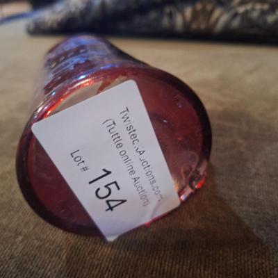 Sale Photo Thumbnail #885: small cut to clear red crystal glass that says Think of me