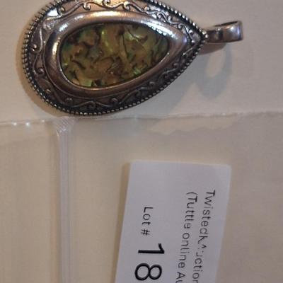 Sale Photo Thumbnail #988: large pendant- abalone or similar in silver tone tear drop