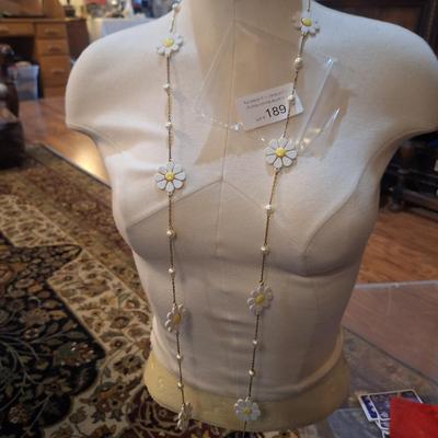 Sale Photo Thumbnail #1009: very long necklace with plastic flowers