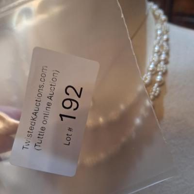 Sale Photo Thumbnail #1016: 2 necklaces, the faux pearls are extra long and doubled over here.