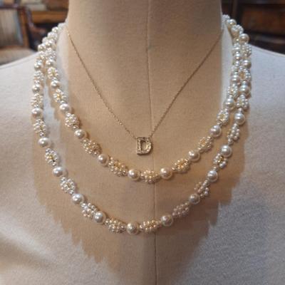 Sale Photo Thumbnail #1015: 2 necklaces, the faux pearls are extra long and doubled over here.