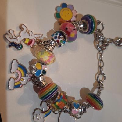 Sale Photo Thumbnail #1061: little girls unicorn and rainbows charm bracelet