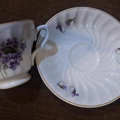 Sale Photo Thumbnail #1084: teacup and saucer set with purple flowers