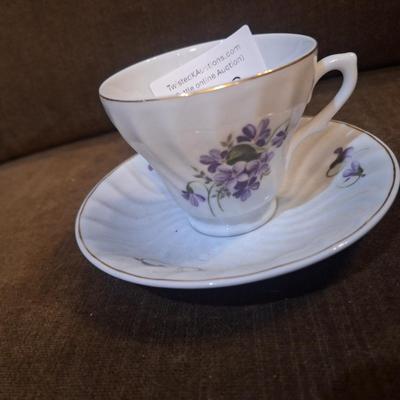 Sale Photo Thumbnail #1081: teacup and saucer set with purple flowers