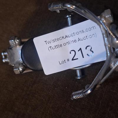 Sale Photo Thumbnail #1092: Miniature motorcycle sculpture made from various recycled items