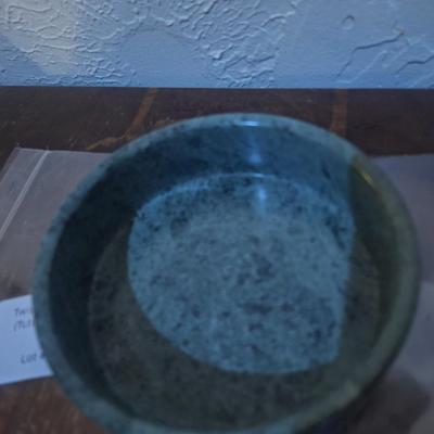 Sale Photo Thumbnail #1117: Stone trinket box with etched glass in lid