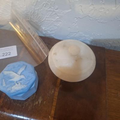 Sale Photo Thumbnail #1136: trinket boxes, satin white  and incolay stone trinket box 