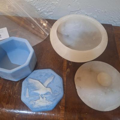 Sale Photo Thumbnail #1137: trinket boxes, satin white  and incolay stone trinket box 