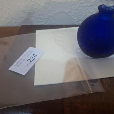 Sale Photo Thumbnail #1144: Vintage frosted cobalt blue satin glass perfume bottle with hummingbird glass stopper