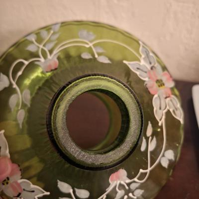 Sale Photo Thumbnail #1231: we think this is a top of a hurricane lamp or some kind of light fixture globe.  Approx 4 inches across where it would sit or hang from a fixture