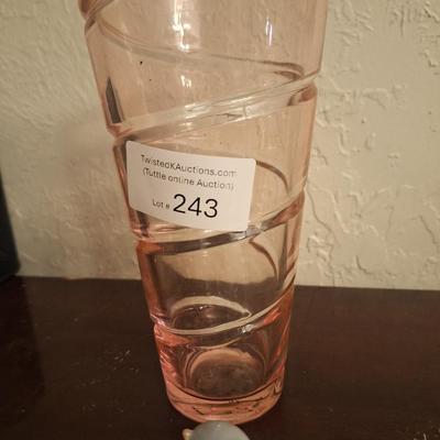 Sale Photo Thumbnail #1249: Tall Pink Vase and small ceramic bird