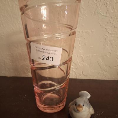 Sale Photo Thumbnail #1246: Tall Pink Vase and small ceramic bird