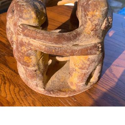 Vintage Terracotta Circle of Friends Sculpture - 7" Folk Art Unity Candle Holder