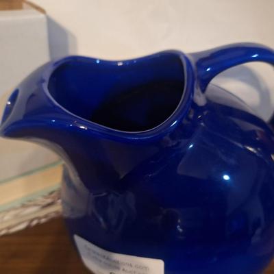 Sale Photo Thumbnail #1343: Cobalt blue pitcher by Hall Pottery- vintage "ball" style pitcher  Art Deco 