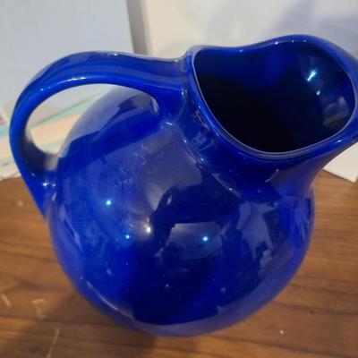 Sale Photo Thumbnail #1339: Cobalt blue pitcher by Hall Pottery- vintage "ball" style pitcher  Art Deco 
