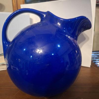 Sale Photo Thumbnail #1338: Cobalt blue pitcher by Hall Pottery- vintage "ball" style pitcher  Art Deco 