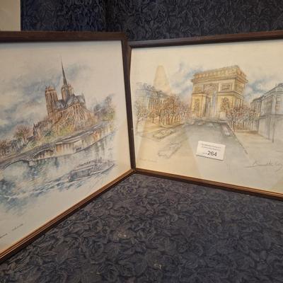 Sale Photo Thumbnail #1355: Framed  water color prints by Belgian artist Bernadette Voz