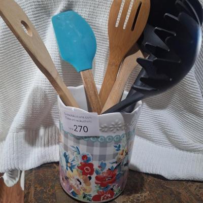 Sale Photo Thumbnail #1383: Pioneer woman utensil canister with some utensils