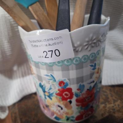 Sale Photo Thumbnail #1385: Pioneer woman utensil canister with some utensils