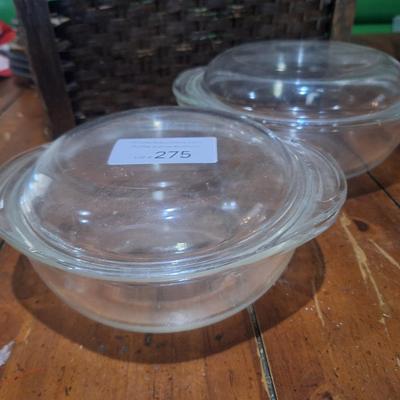 Sale Photo Thumbnail #1407: Clear Pyrex casserole dishes with lids