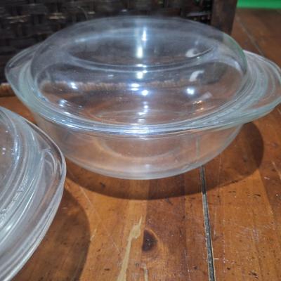 Sale Photo Thumbnail #1408: Clear Pyrex casserole dishes with lids