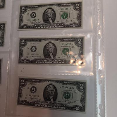 SETS OF THREE SEQUENTIAL $2 AND $1 DOLLAR BILLS
