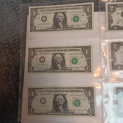 SETS OF THREE SEQUENTIAL $2 AND $1 DOLLAR BILLS